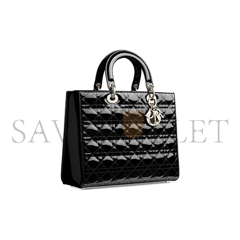 DIOR PATENT CANNAGE LARGE LADY DIOR BLACK M0566OWCB-M900 (32*25*12.1cm)
